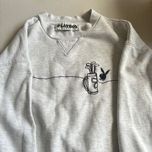 PacSun PLAYBOY Light Gray Crewneck Sweatshirt with Black Embroidered Golf Motif